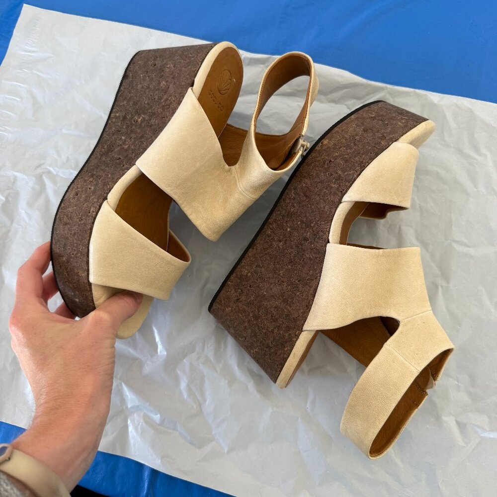 COCLICO Max Tan Platform Sandals with Wedge Heel